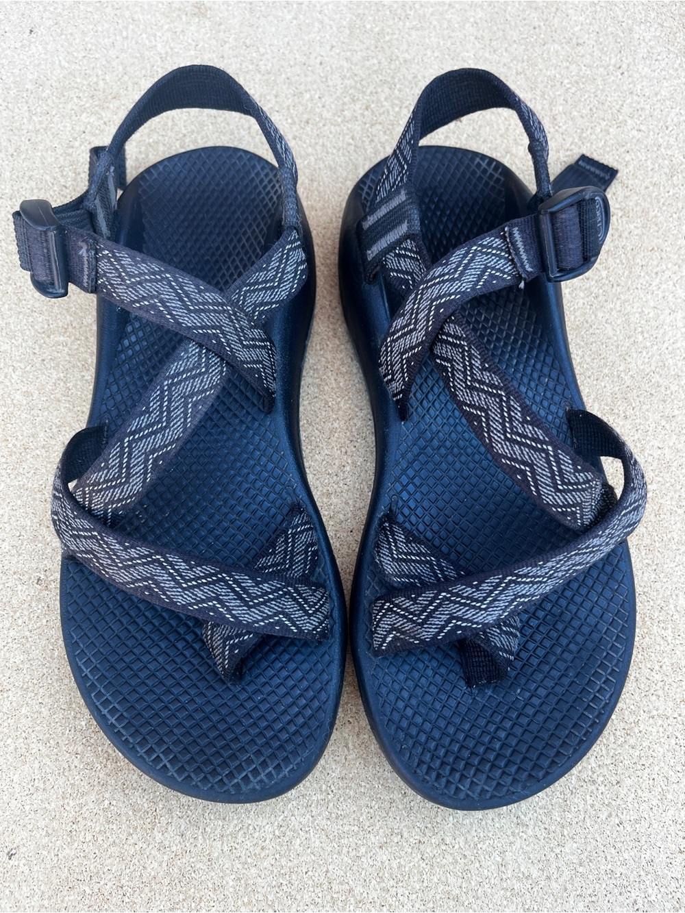 Chaco Women's Black Strappy Sandals with Blk&White Patterned Webbing
